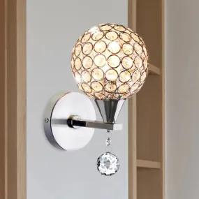 Modern Chrome Wall Light with Crystal Encrusted Globe, 1 Head
