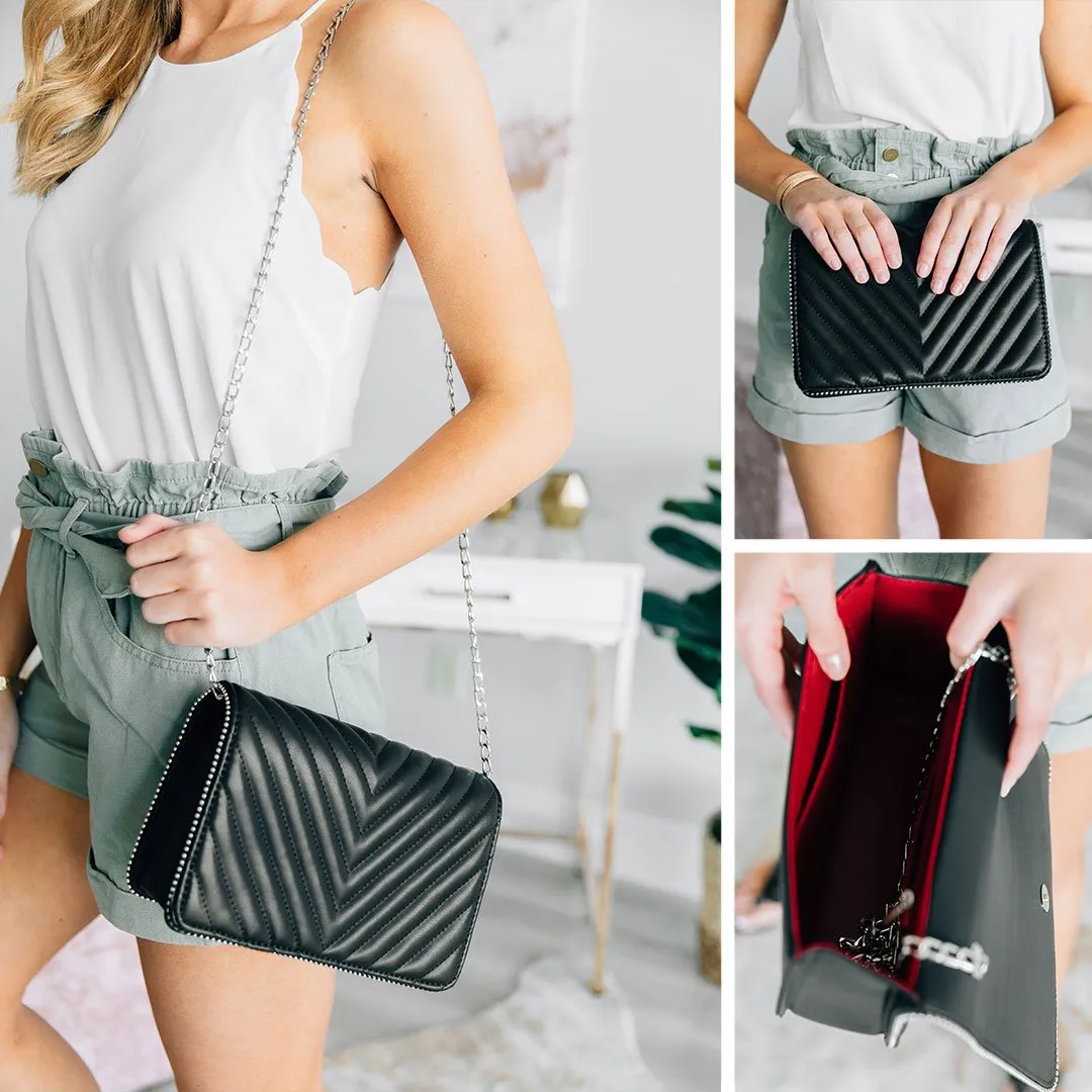 Need Your Love Classic Black Quilted Clutch