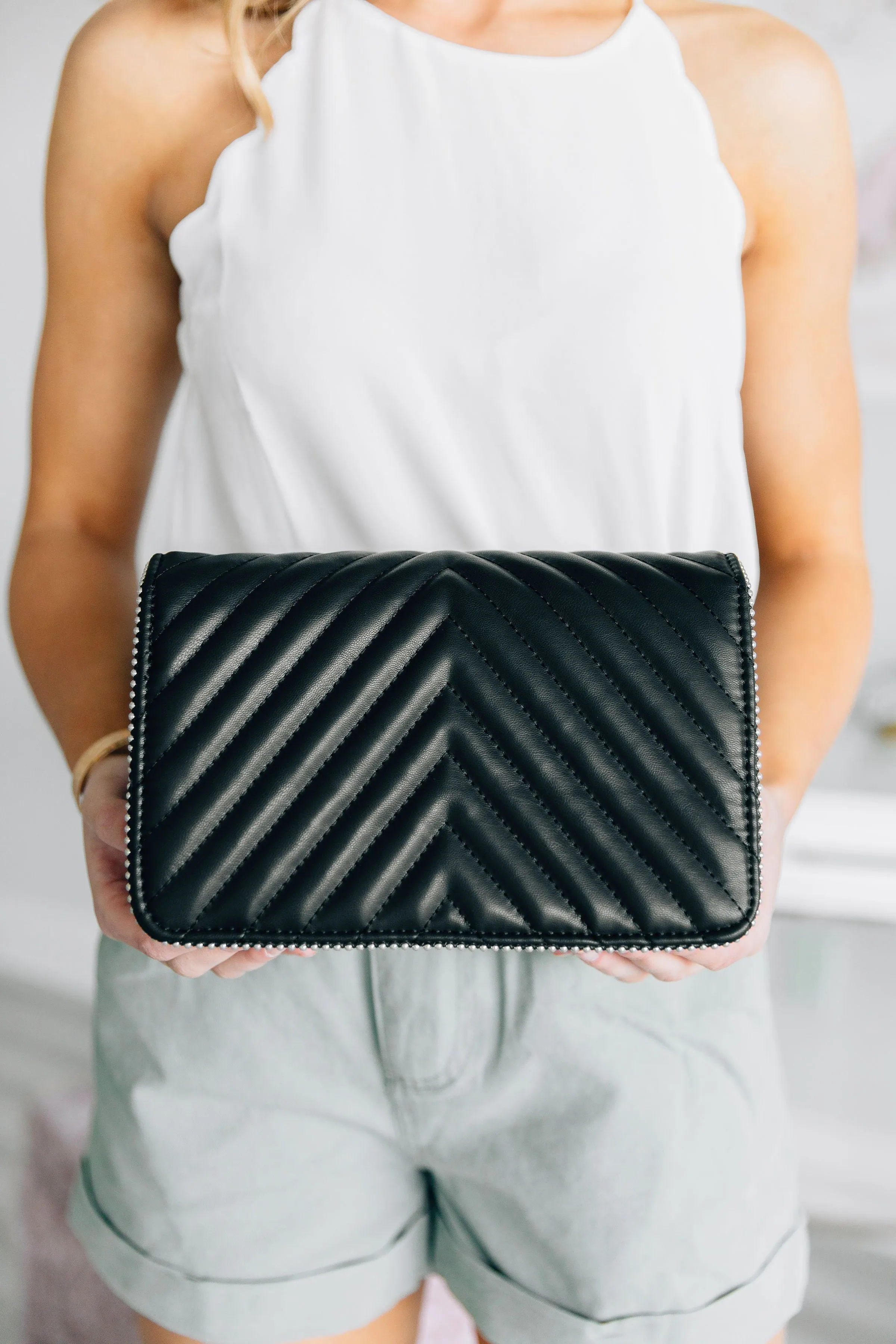 Need Your Love Classic Black Quilted Clutch