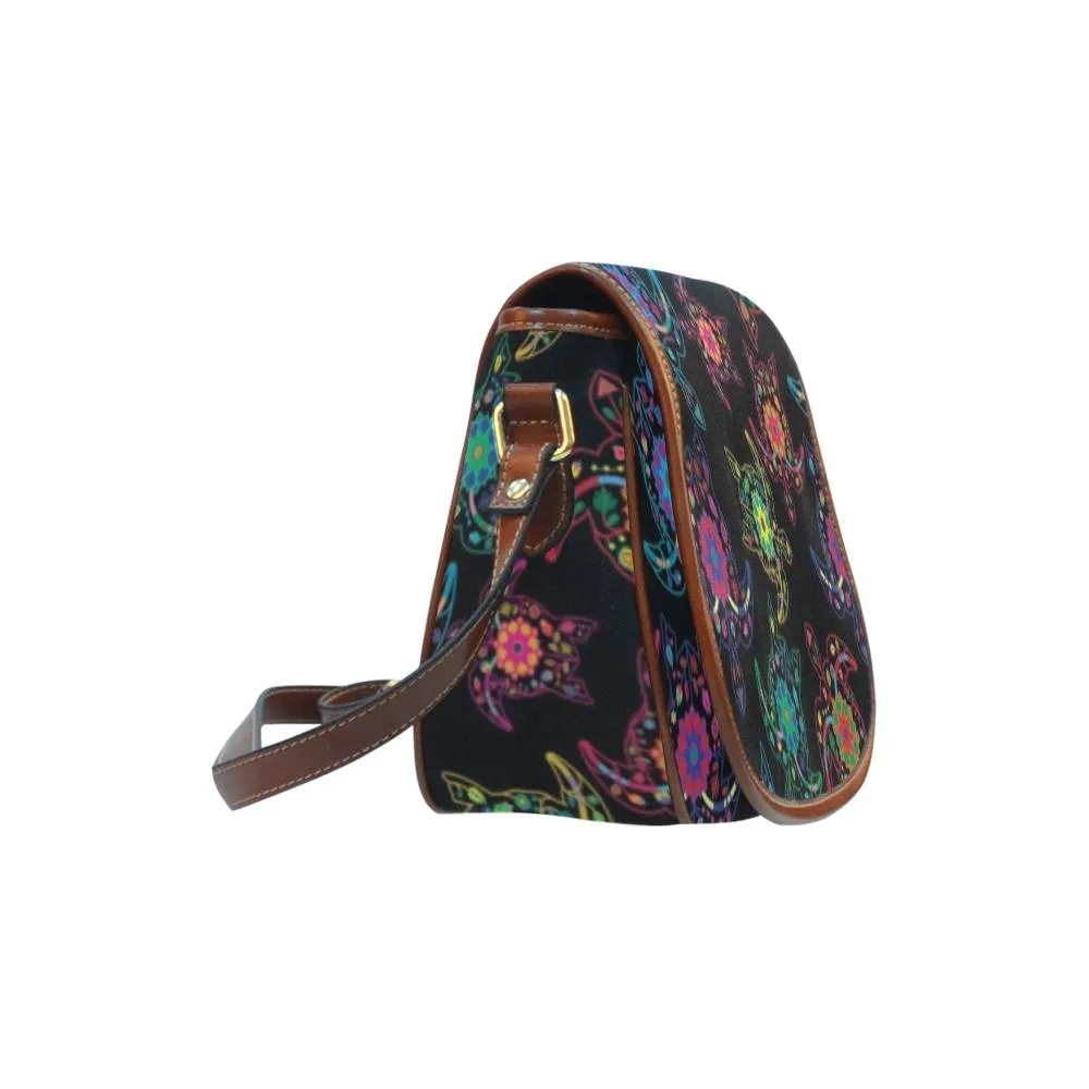 Neon Floral Turtles Saddle Bag/Small