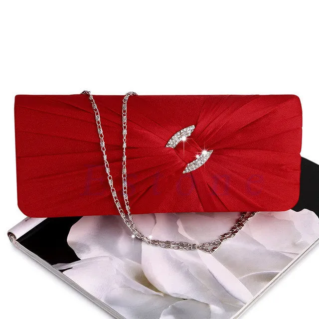 New Fashion Women's Bridal Shoulder Clutch Bag Bling Rhinestone Chain Evening Handbag Purse