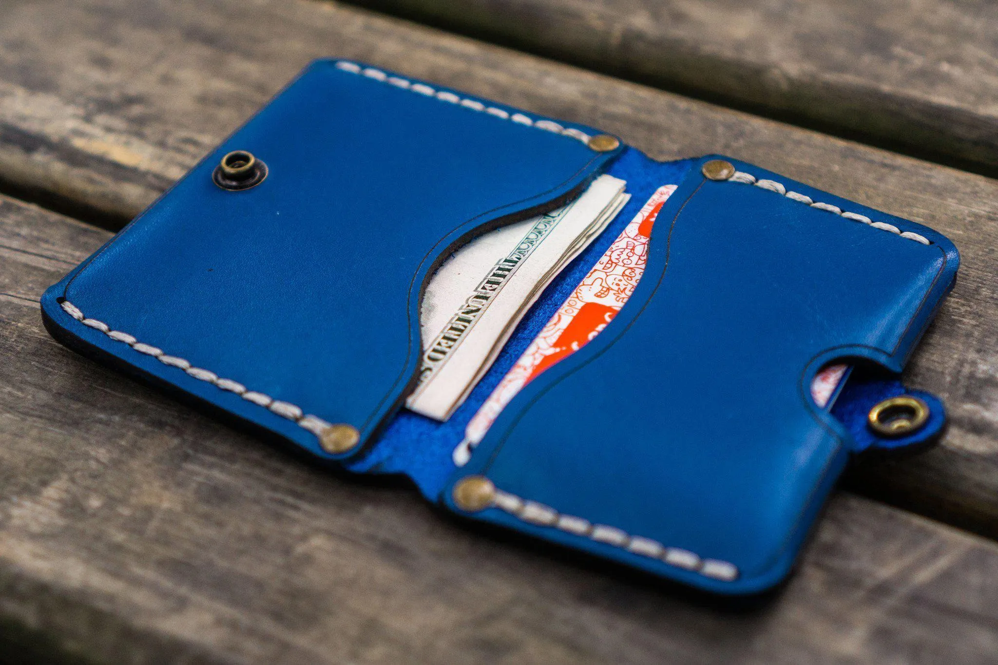 No.38 Personalized Minimalist Hanmade Leather Wallet - Blue