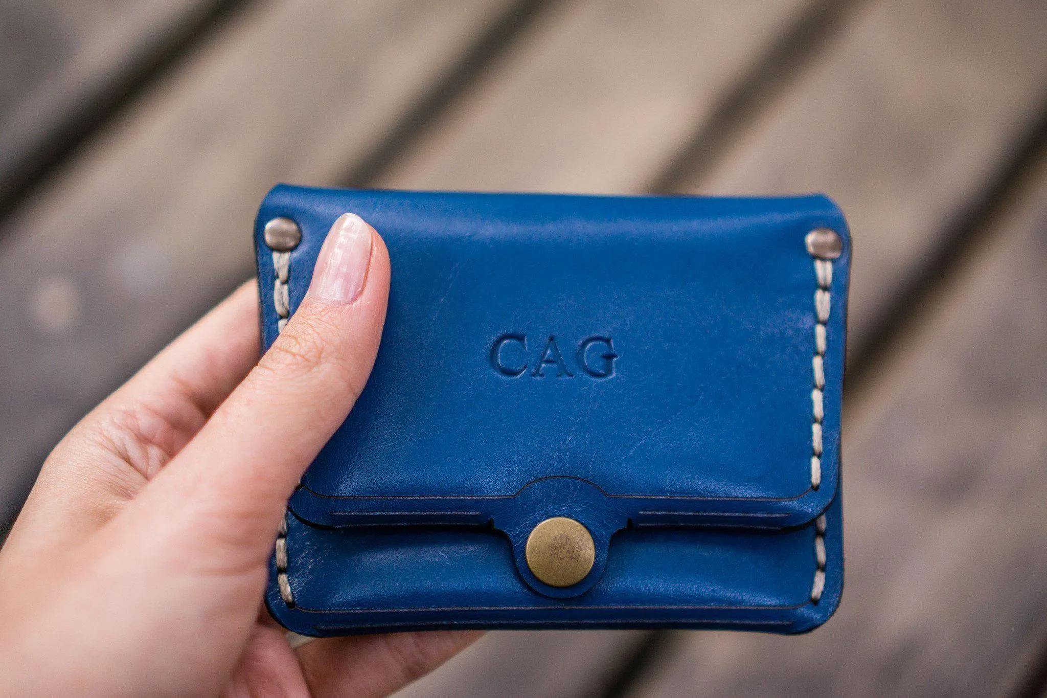 No.38 Personalized Minimalist Hanmade Leather Wallet - Blue