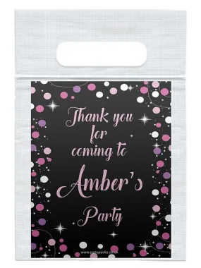 Personalised Birthday Sparkle Pink Card Insert With Sealed Party Bag- Pack of 8