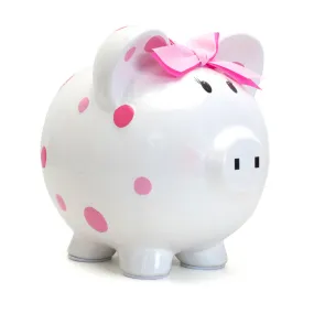 Piggy Bank - Pink Multi Dot