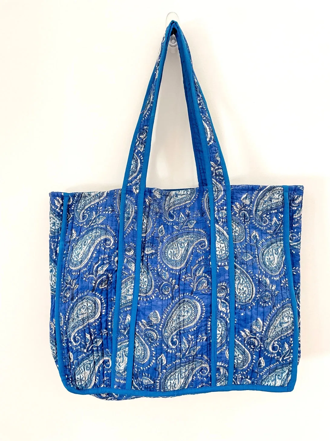 Royal Blue Block Print Tote Bag