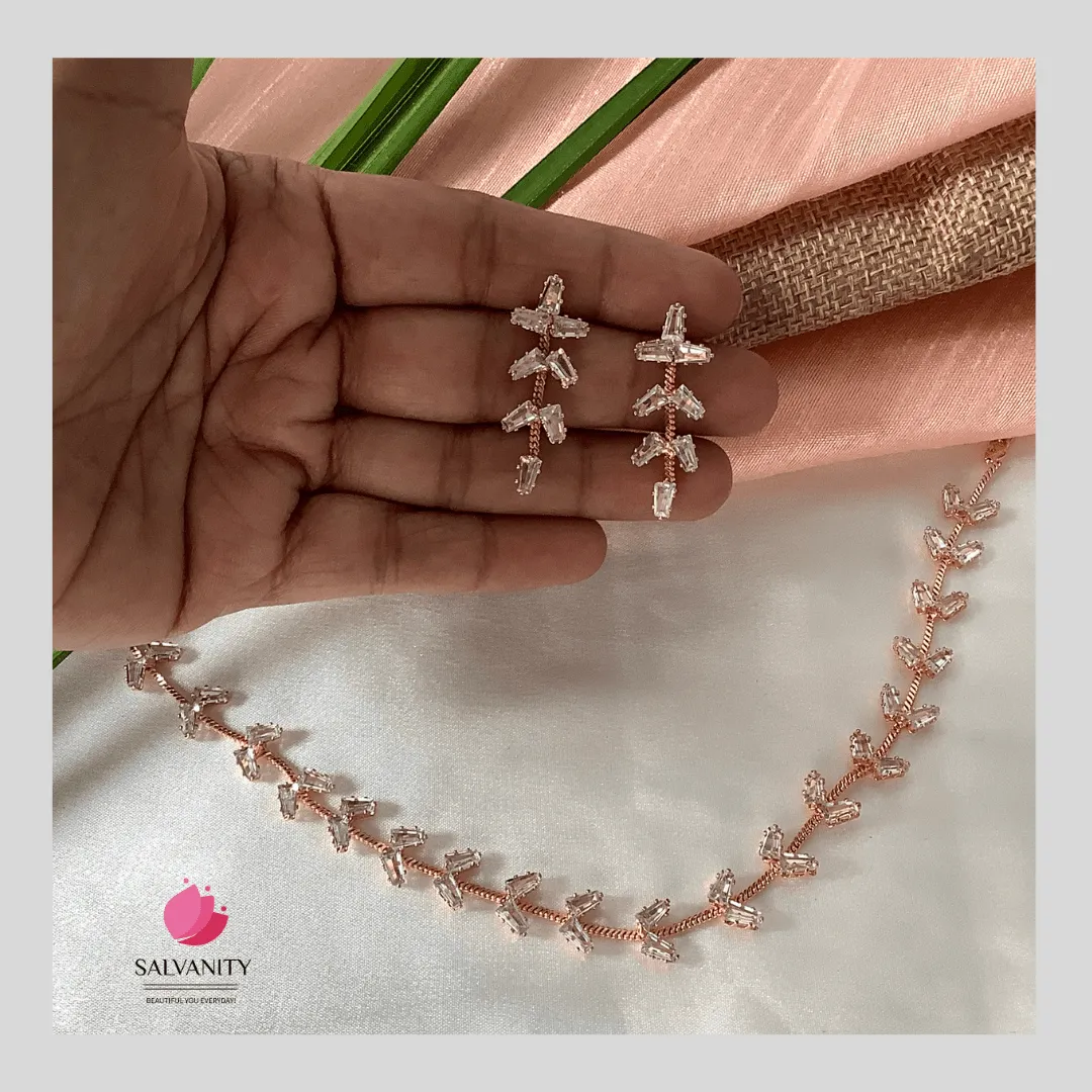 Salvanity Glass Stone Necklace Set - Rose Gold