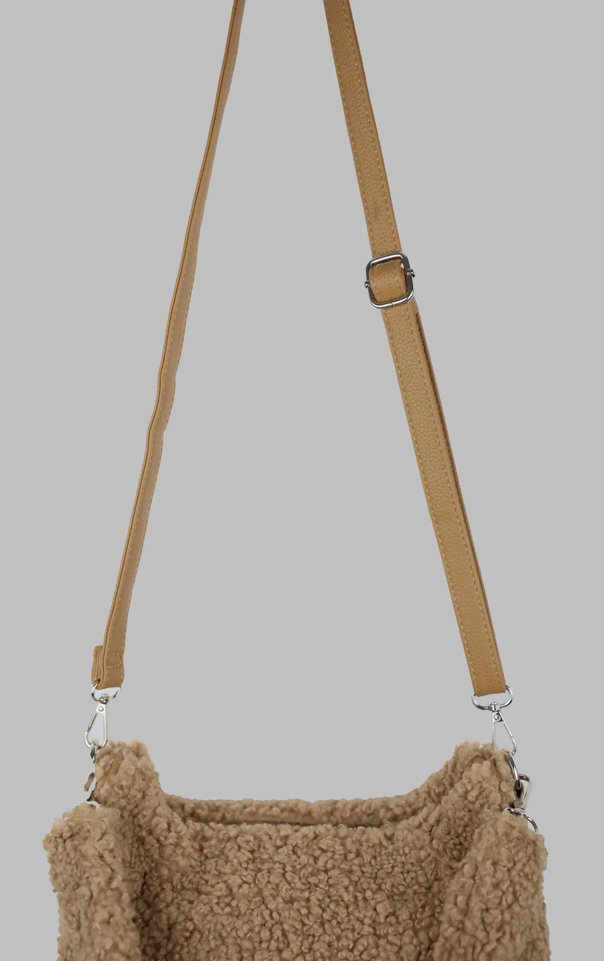 Taupe Borg Shearling Style Shoulder Bag