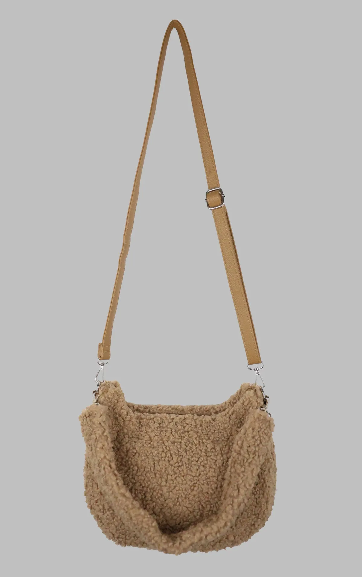 Taupe Borg Shearling Style Shoulder Bag