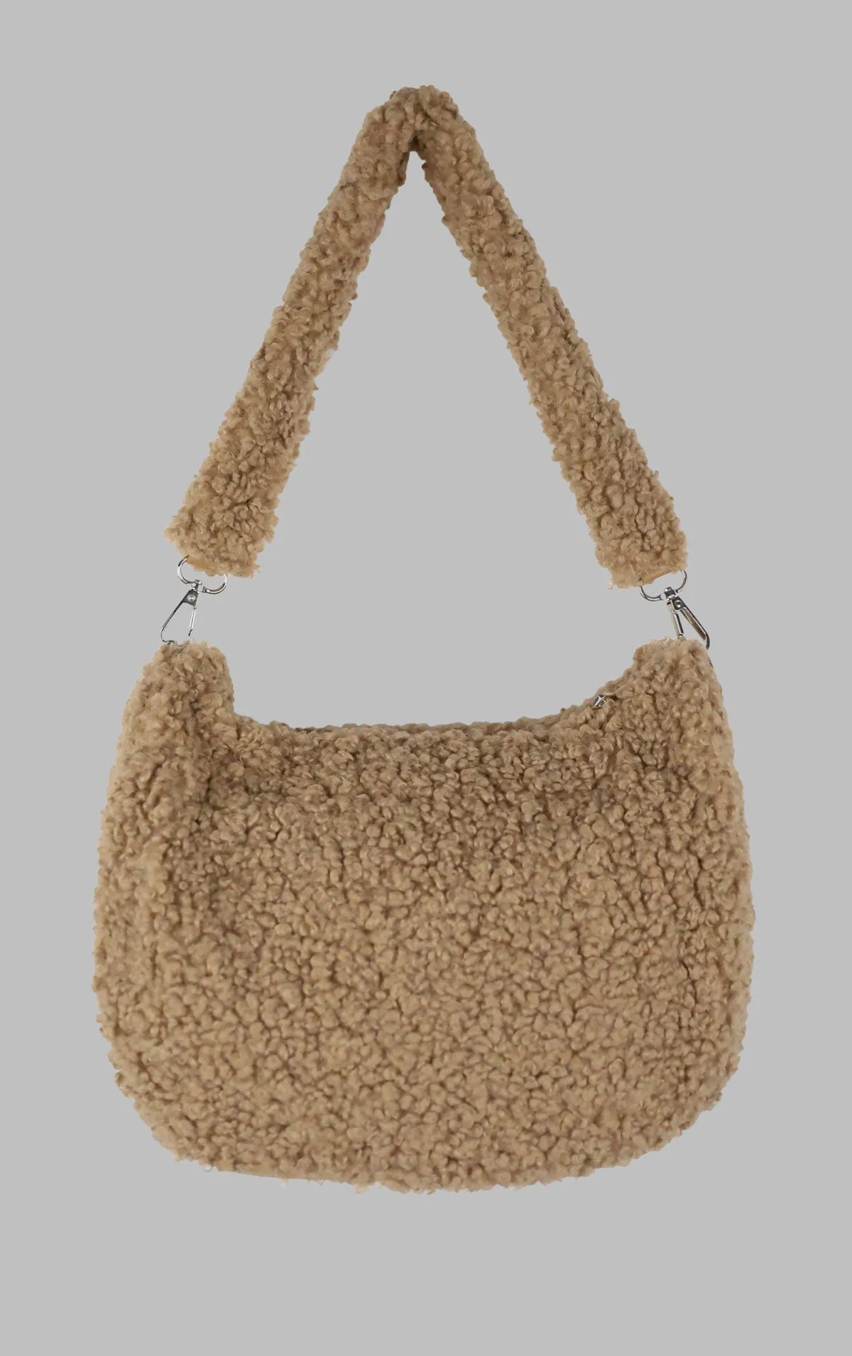 Taupe Borg Shearling Style Shoulder Bag