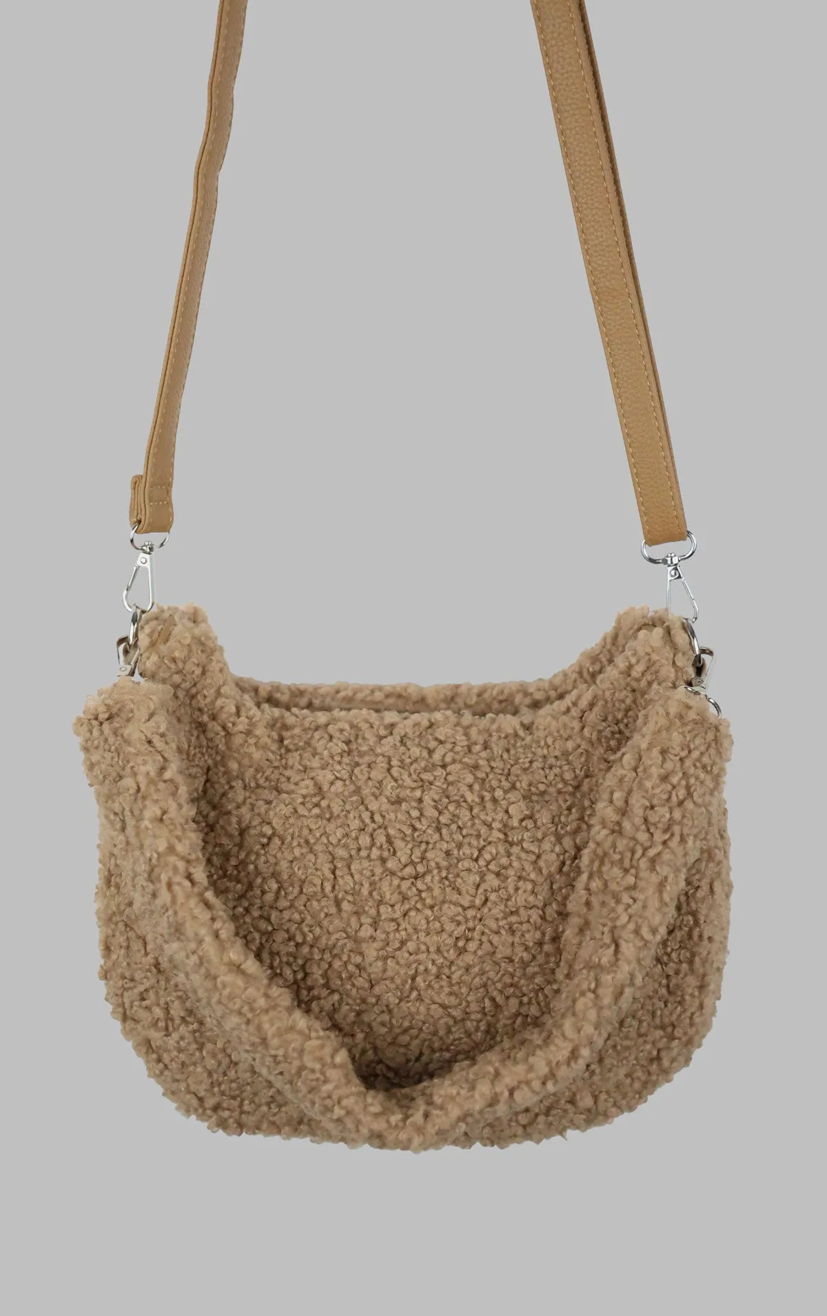 Taupe Borg Shearling Style Shoulder Bag