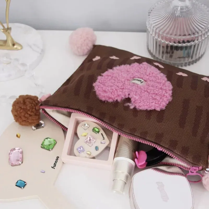 TAVIMART  -  Plush Heart Kawaii Square Makeup Bag Zipper Large Capacity Chic Storage Bag Korean Casual Travel Cosmetic Bag Women's Clutch Bag