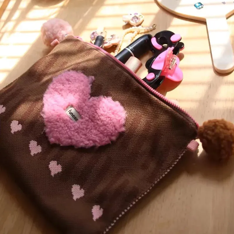TAVIMART  -  Plush Heart Kawaii Square Makeup Bag Zipper Large Capacity Chic Storage Bag Korean Casual Travel Cosmetic Bag Women's Clutch Bag
