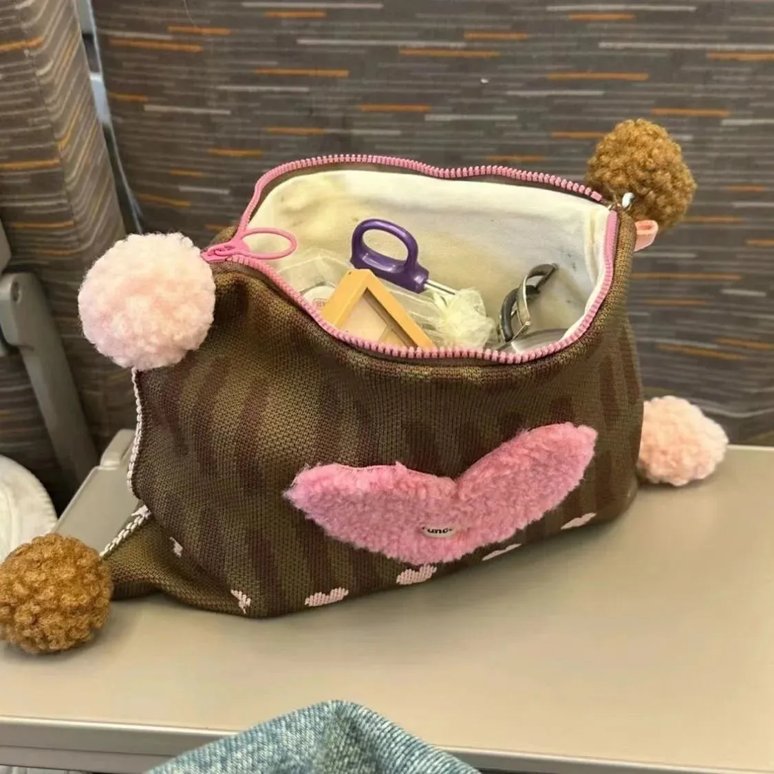 TAVIMART  -  Plush Heart Kawaii Square Makeup Bag Zipper Large Capacity Chic Storage Bag Korean Casual Travel Cosmetic Bag Women's Clutch Bag