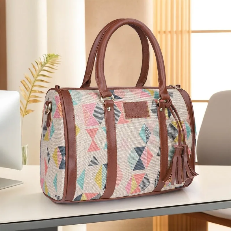THE CLOWNFISH Lorna Printed Handicraft Fabric Handbag for Women Office Bag Ladies Shoulder Bag Tote For Women College Girls (Multicolour)