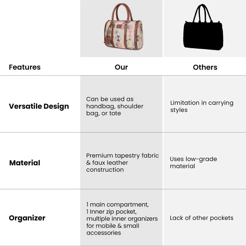 THE CLOWNFISH Lorna Printed Handicraft Fabric Handbag for Women Office Bag Ladies Shoulder Bag Tote For Women College Girls (Multicolour)