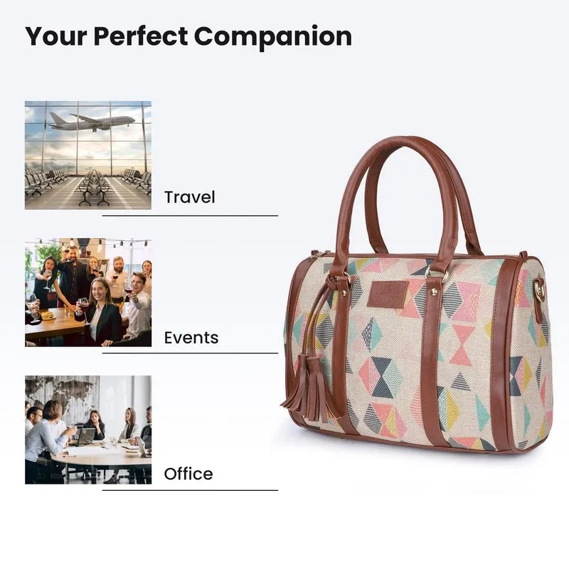 THE CLOWNFISH Lorna Printed Handicraft Fabric Handbag for Women Office Bag Ladies Shoulder Bag Tote For Women College Girls (Multicolour)