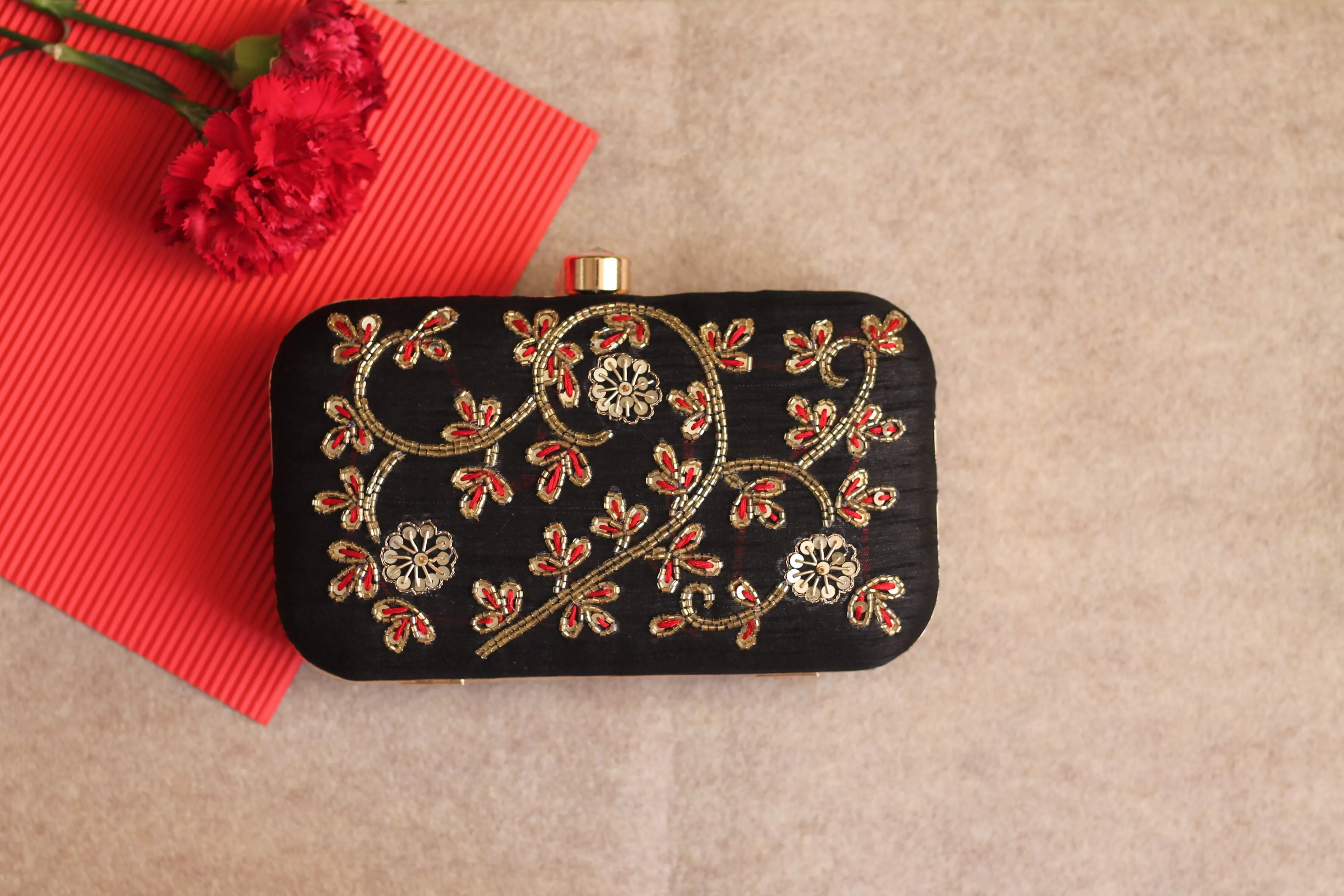 Threadwork With Sequin Hand Embroidered Clutch