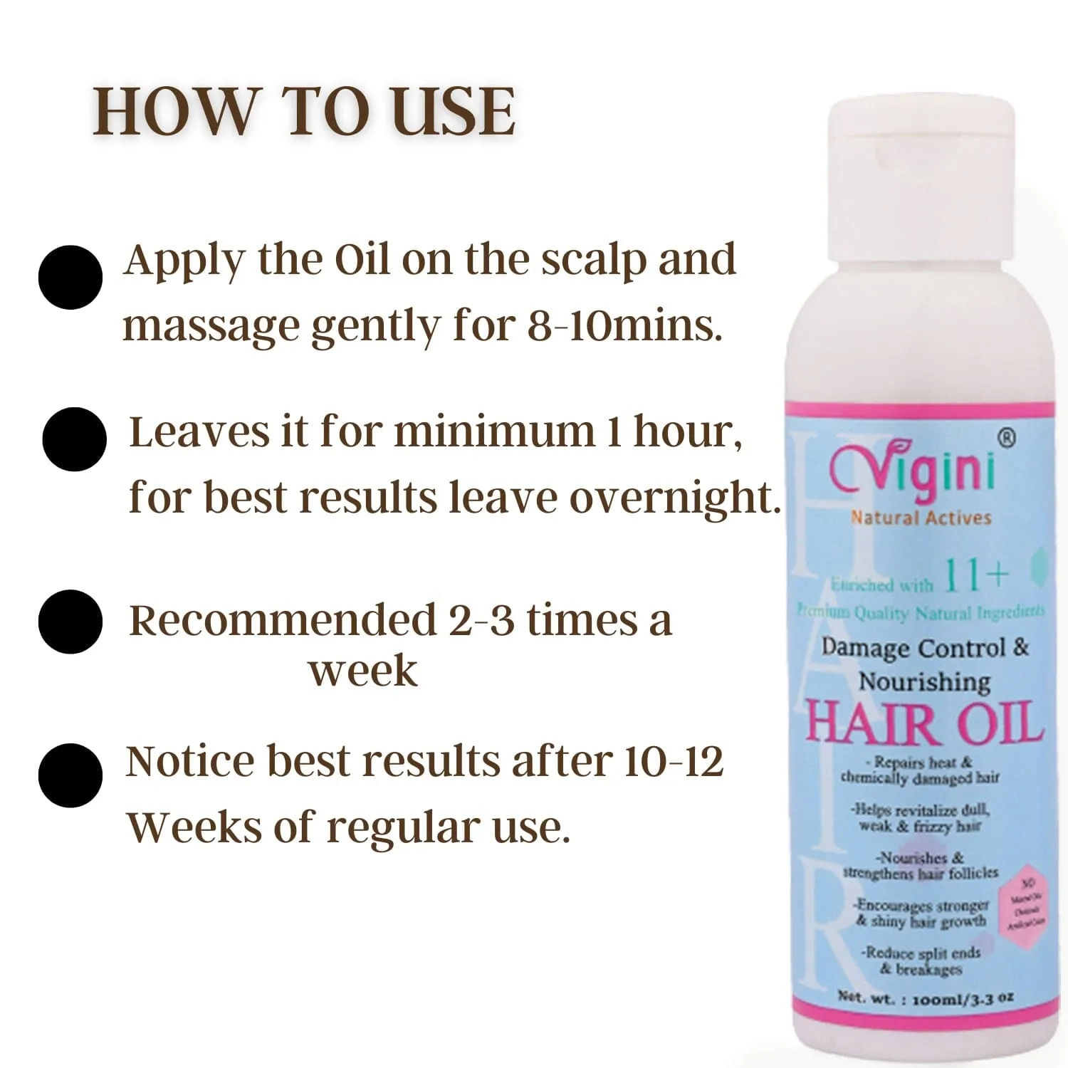 Vigini Natural Damage Control & Nourishing Hair Care Vitalizer Tonic Oil 100 ml for Hair Fall Loss Thinning Rough Dry Itchy Scalp Treatment Provides Silky Shine Frizz Free Hair