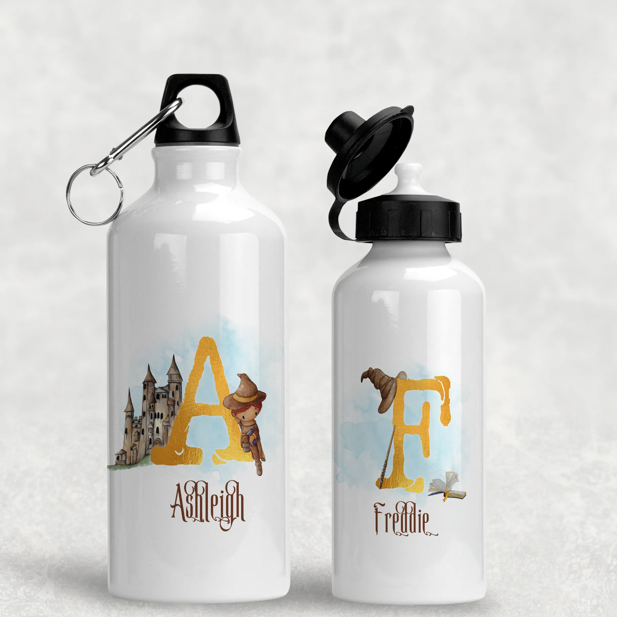 Wizard Alphabet Personalised Aluminium Water Bottle 400/600ml