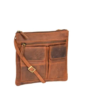 Womens Cross-Body Leather Bag Slim Shoulder Travel Bag A08 Tan