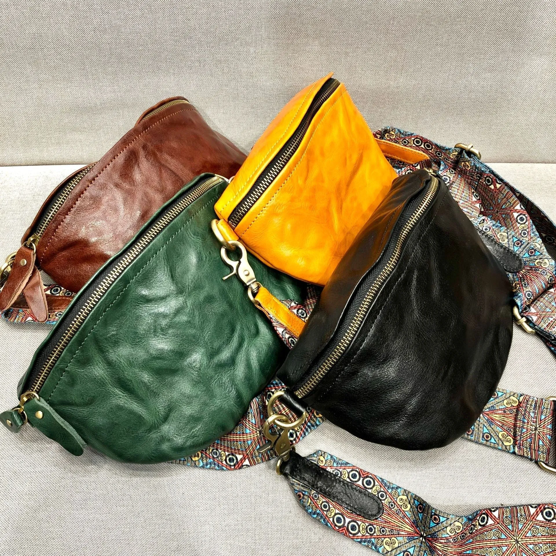 Womens Modern Black Leather Sling Bag Convenient Chest Bag for Women