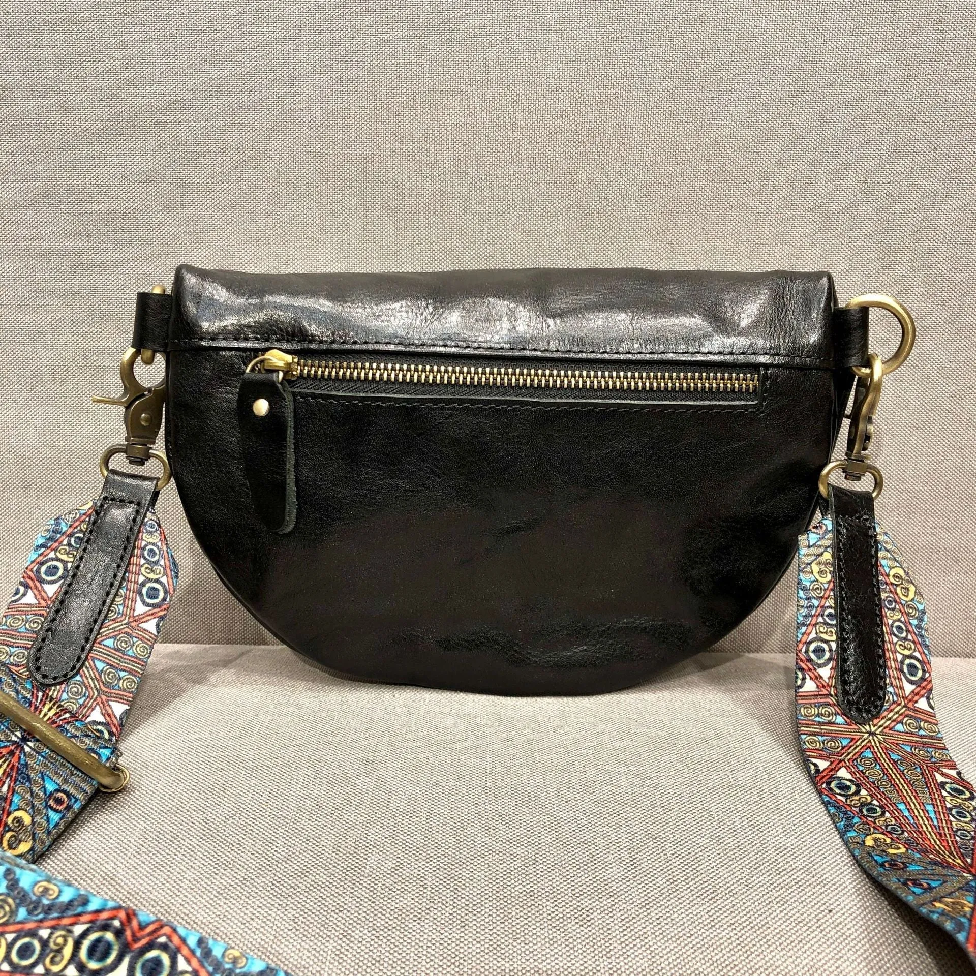 Womens Modern Black Leather Sling Bag Convenient Chest Bag for Women