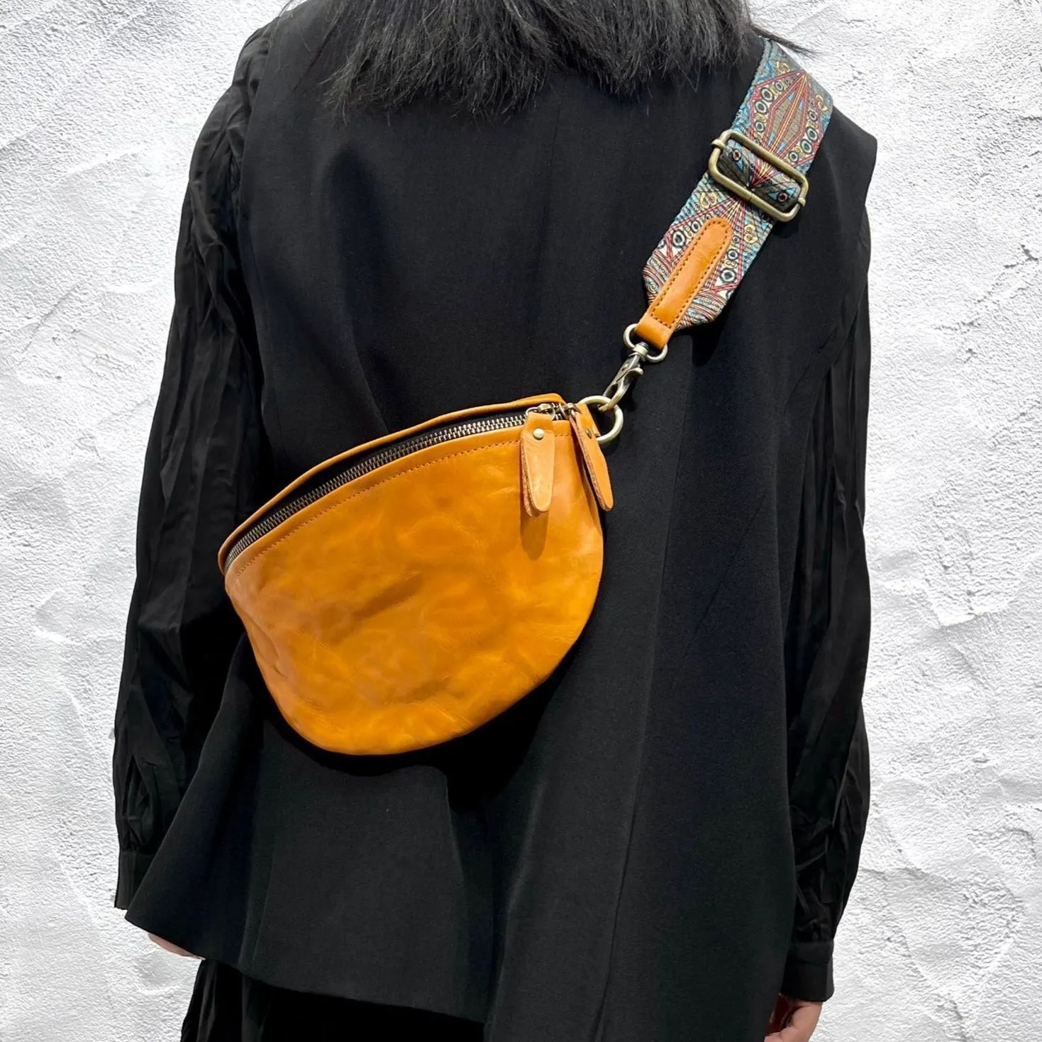 Womens Modern Black Leather Sling Bag Convenient Chest Bag for Women