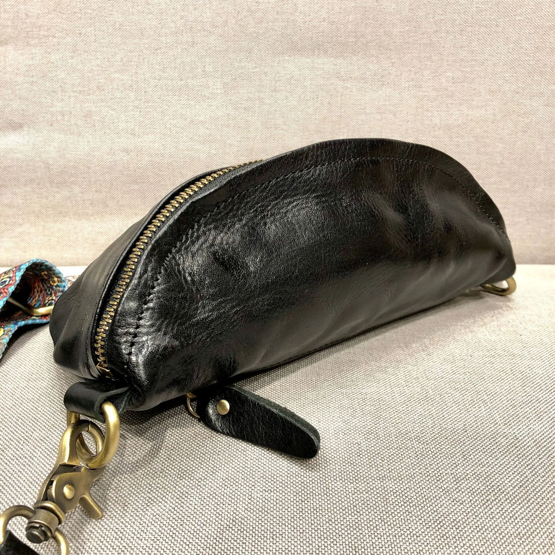 Womens Modern Black Leather Sling Bag Convenient Chest Bag for Women