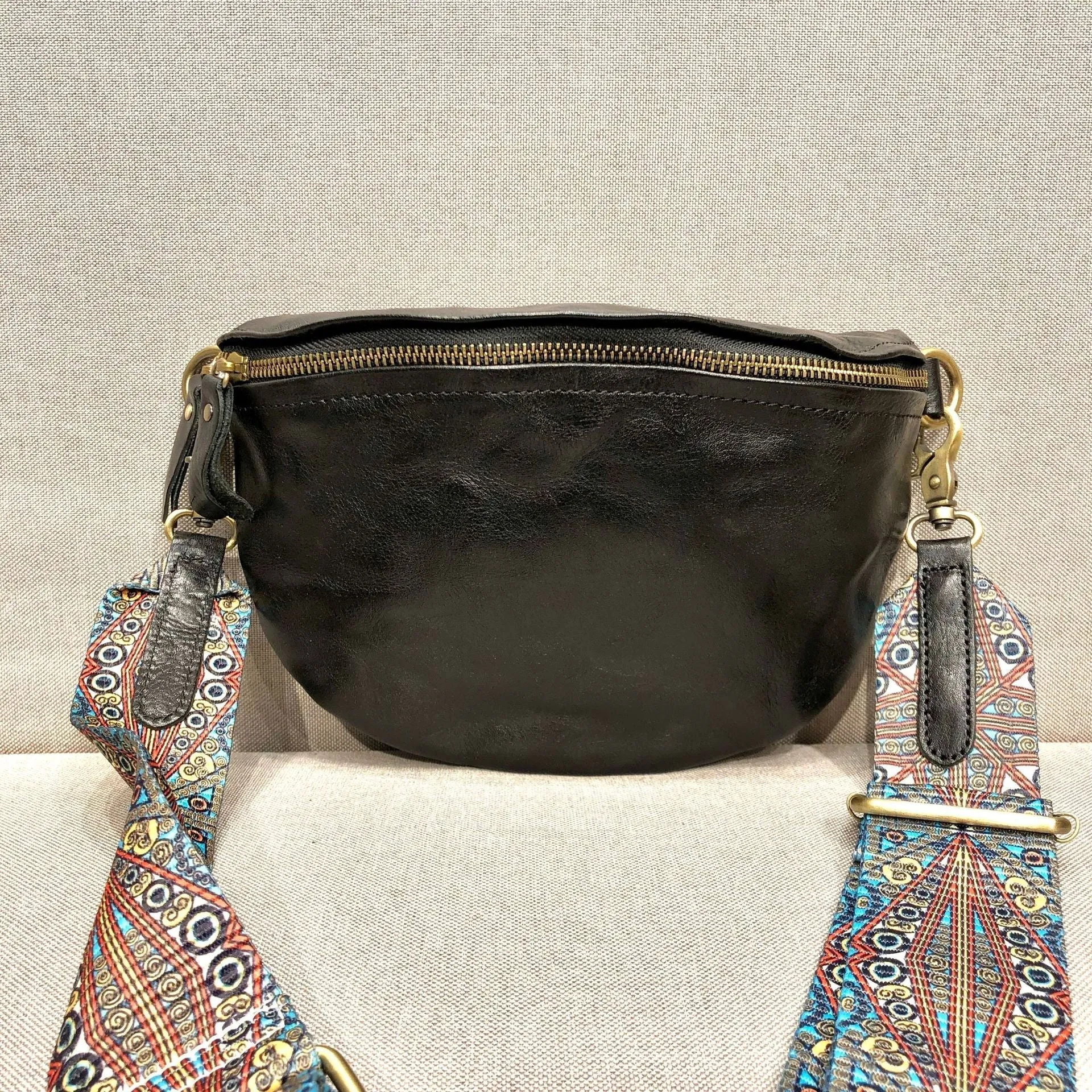 Womens Modern Black Leather Sling Bag Convenient Chest Bag for Women